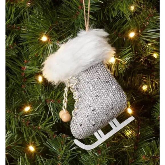 Knit Ice Skate with Faux Fur Trim Christmas Tree Ornament Gray - Wondershop NWT - Picture 1 of 3